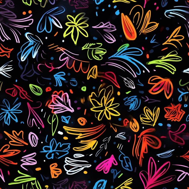 um close-up de um padrão colorido de flores e folhas generativo ai
