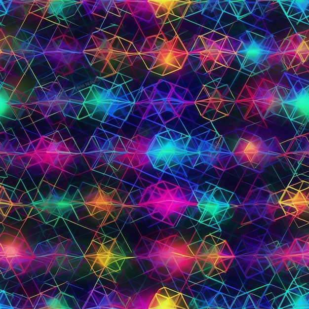 Um close-up de um padrão colorido de triângulos e estrelas generativas ai