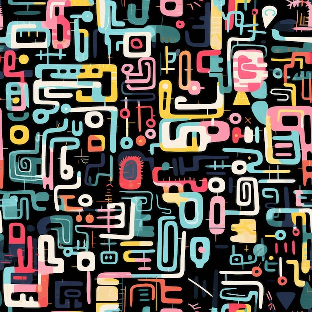 Um close-up de um padrão colorido de várias formas e tamanhos generative ai