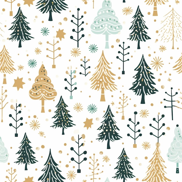 Um close-up de um padrão de árvore de Natal com ouro e verde generativo ai