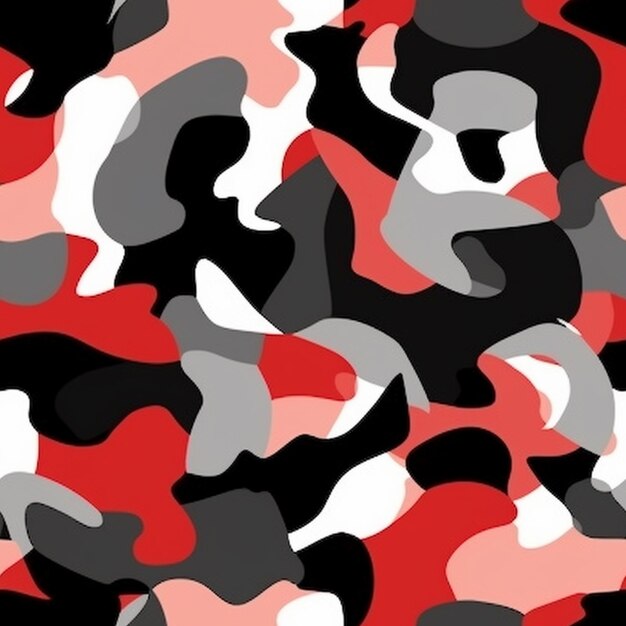 Um close-up de um padrão de camuflagem com cores vermelhas e pretas