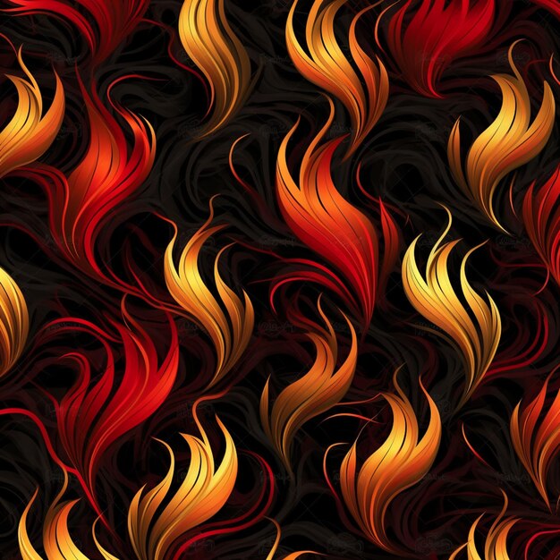 um close-up de um padrão de chamas em um fundo preto generativo ai