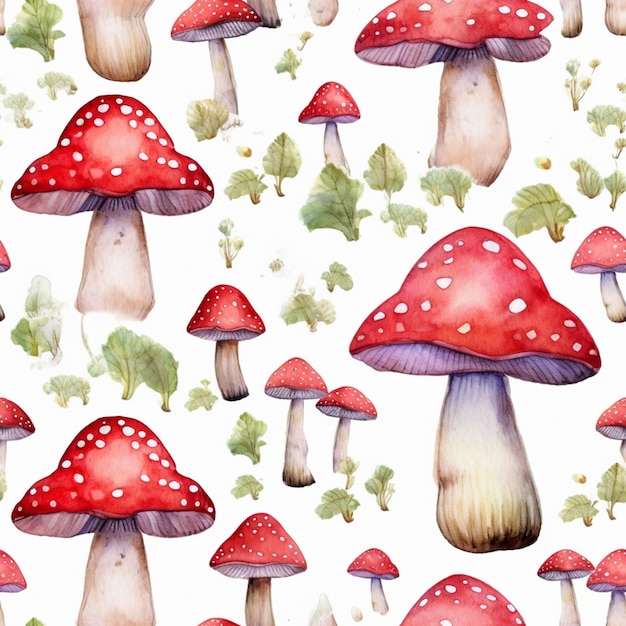 Um close-up de um padrão de cogumelos em um fundo branco