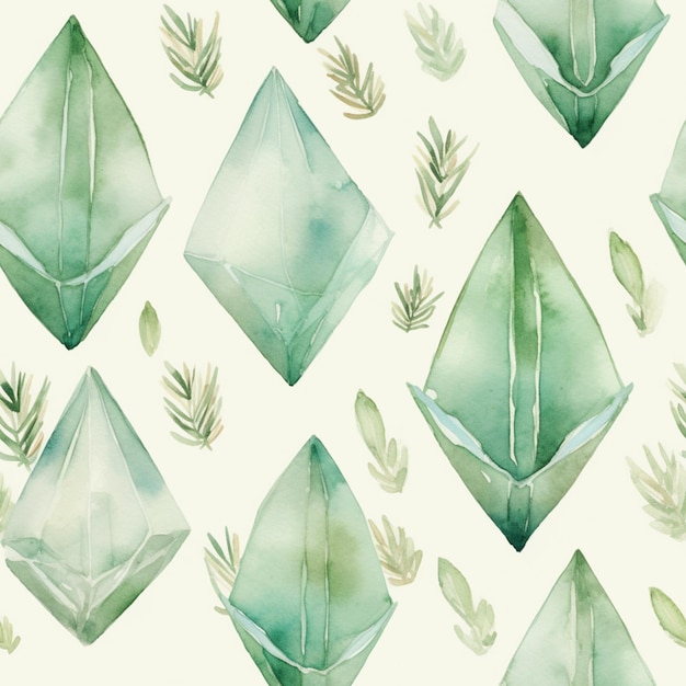 um close-up de um padrão de cristais verdes e folhas generativas ai