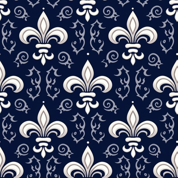 Um close-up de um padrão de fleurons brancos e azuis generativos ai