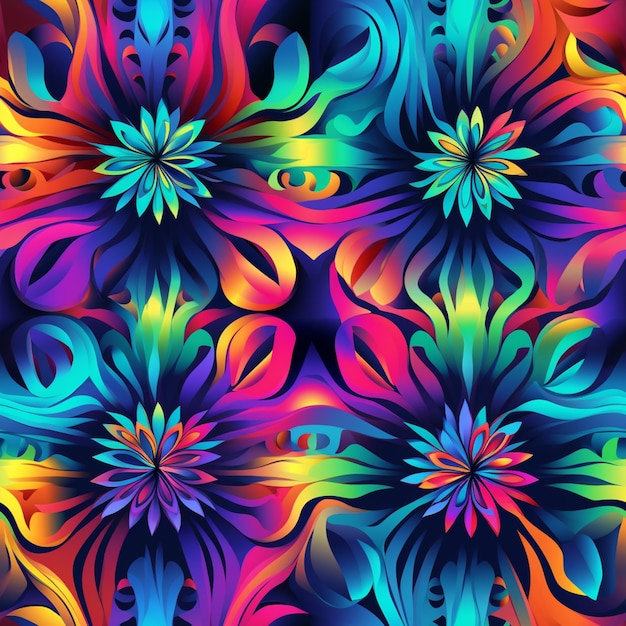 Um close-up de um padrão de flor colorida com muitas pétalas generativas ai