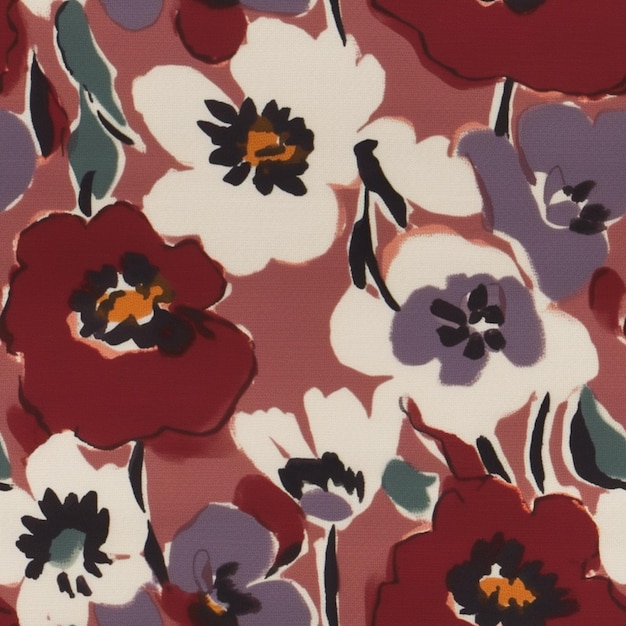 um close-up de um padrão de flor vermelha e branca em um fundo vermelho generativo ai