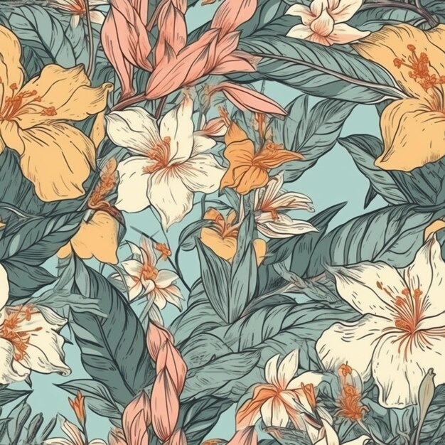 um close-up de um padrão de flores com muitas flores generativo ai