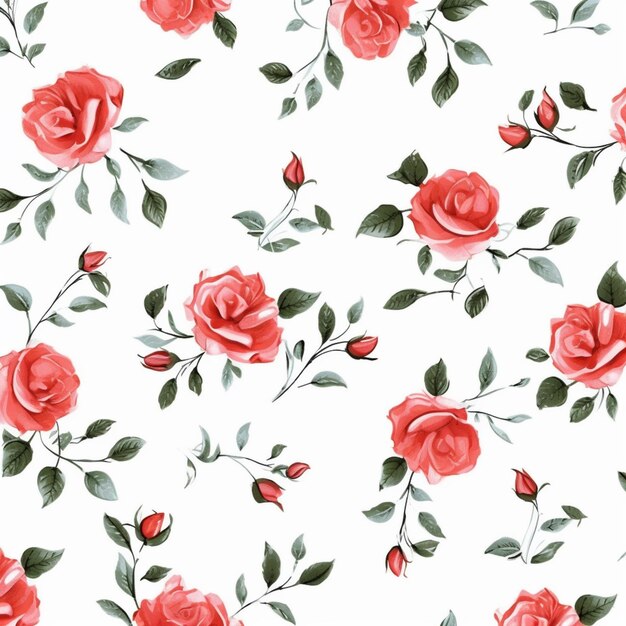 Foto um close-up de um padrão de flores com rosas vermelhas em um fundo branco generativo ai