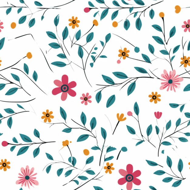 um close-up de um padrão de flores e folhas em um fundo branco generativo ai