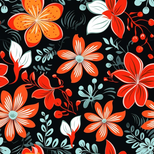um close-up de um padrão de flores em um fundo preto generativo ai
