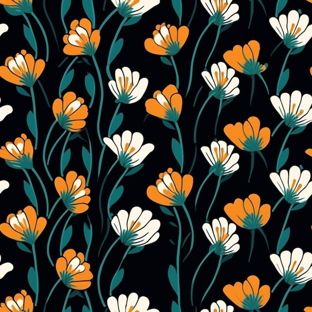 Um close-up de um padrão de flores laranja e brancas generativas ai