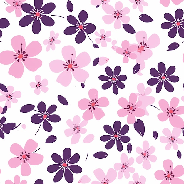 um close-up de um padrão de flores rosas e roxas generativo ai