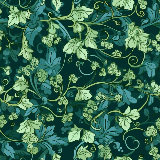 Um close-up de um padrão de folhas verdes e videiras generativo ai
