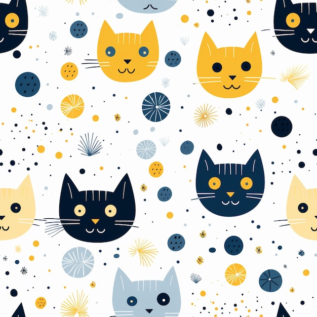 Um close-up de um padrão de gatos com diferentes rostos generativo ai