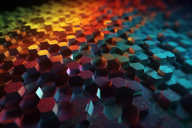 Um close-up de um padrão de hexágonos coloridos