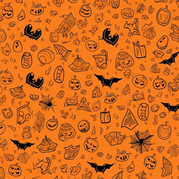 Foto um close-up de um padrão de itens de halloween em um fundo laranja generativo ai