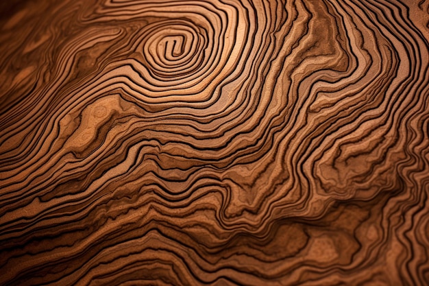 Um close-up de um padrão de madeira com um desenho em espiral