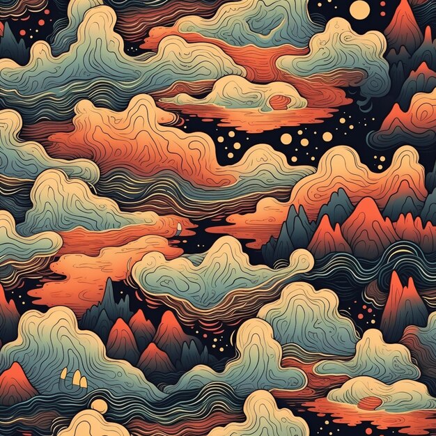um close-up de um padrão de nuvens e montanhas generativo ai