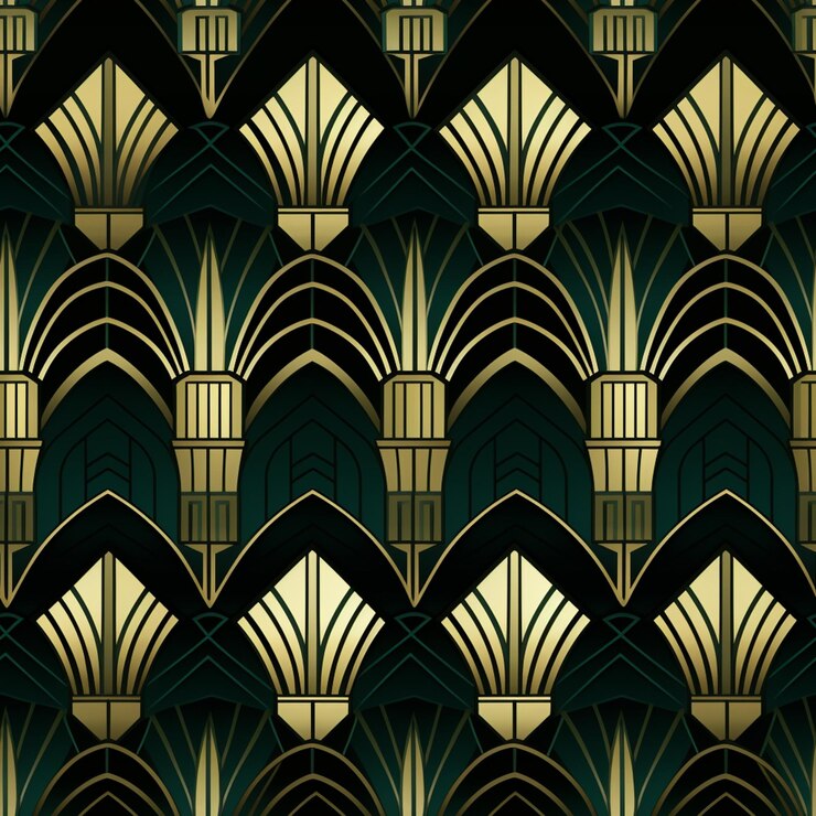 Foto um close-up de um padrão de ouro e preto art deco generativo ai