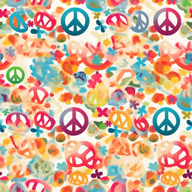 Um close-up de um padrão de sinal de paz colorido em um fundo branco generativo ai