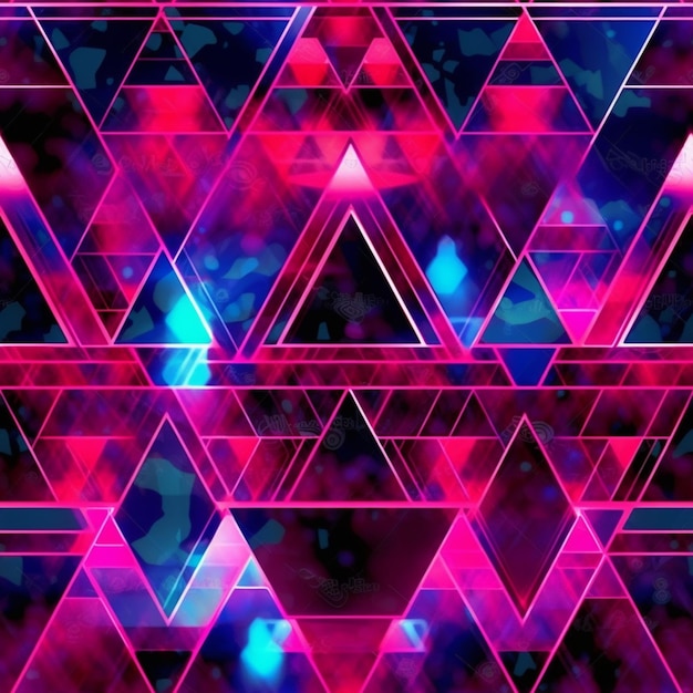 Um close-up de um padrão de triângulo rosa e azul com um fundo preto generativo ai