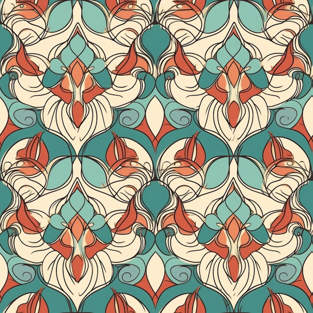 um close-up de um padrão de uma flor com um fundo vermelho e azul generativo ai