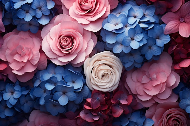 Um close-up de um padrão floral colorido com muitas flores