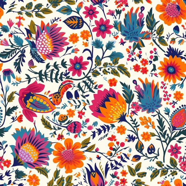 Um close-up de um padrão floral colorido em um fundo branco generativo ai