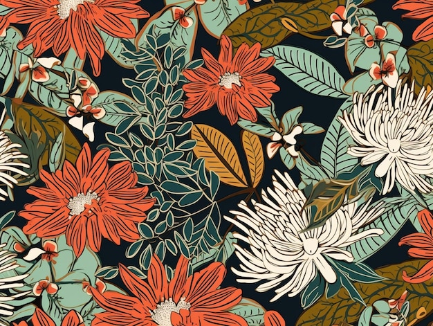 um close-up de um padrão floral com muitas cores diferentes generativo ai