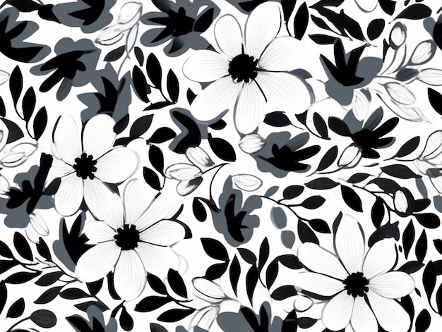 Um close-up de um padrão floral preto e branco em um fundo branco generativo ai