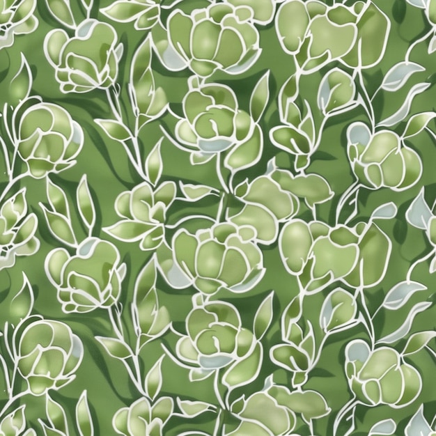 um close-up de um padrão floral verde e branco generativo ai