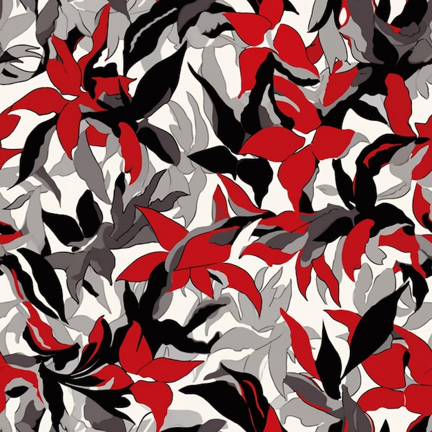 um close-up de um padrão floral vermelho e preto em um fundo branco