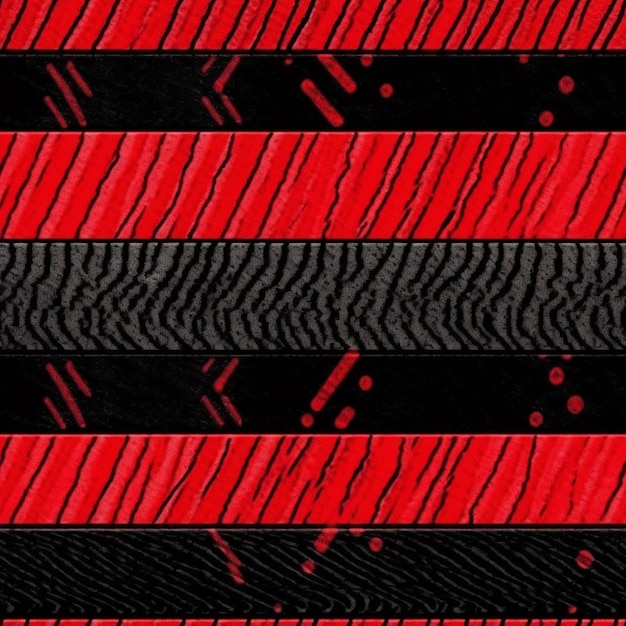 Um close-up de um padrão listrado vermelho e preto com pontos pretos generativos ai