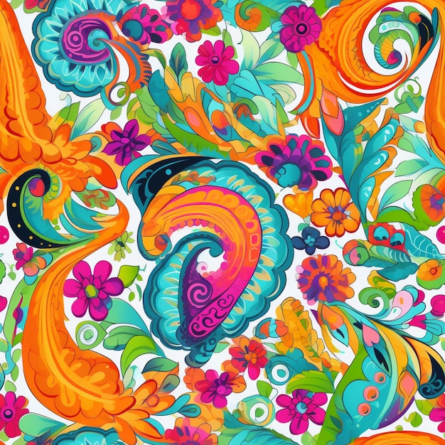 Foto um close-up de um padrão paisley colorido em um fundo branco generativo ai