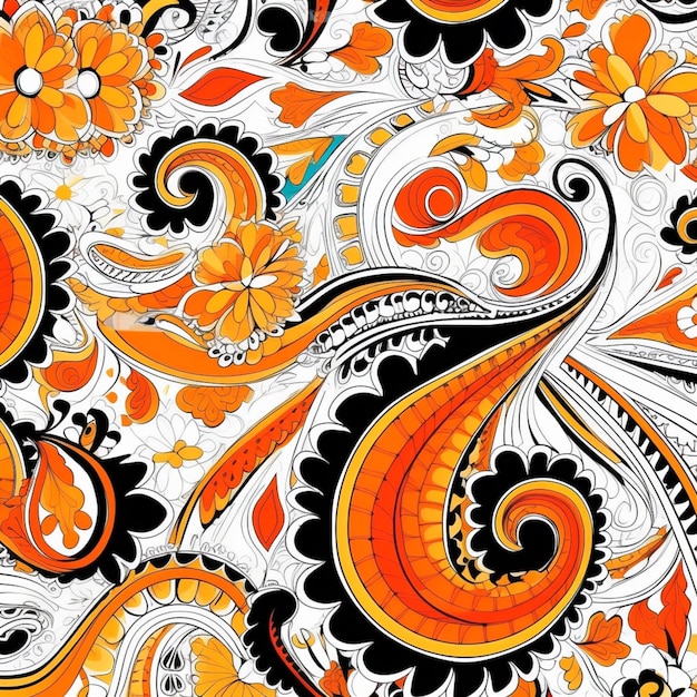 Um close-up de um padrão paisley colorido em um fundo branco generativo ai