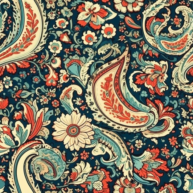 um close-up de um padrão paisley em um fundo azul generativo ai