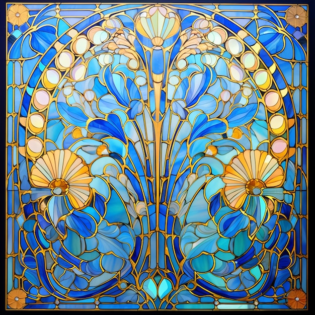 um close-up de um painel de vidro colorido com um ai gerador de design de flores