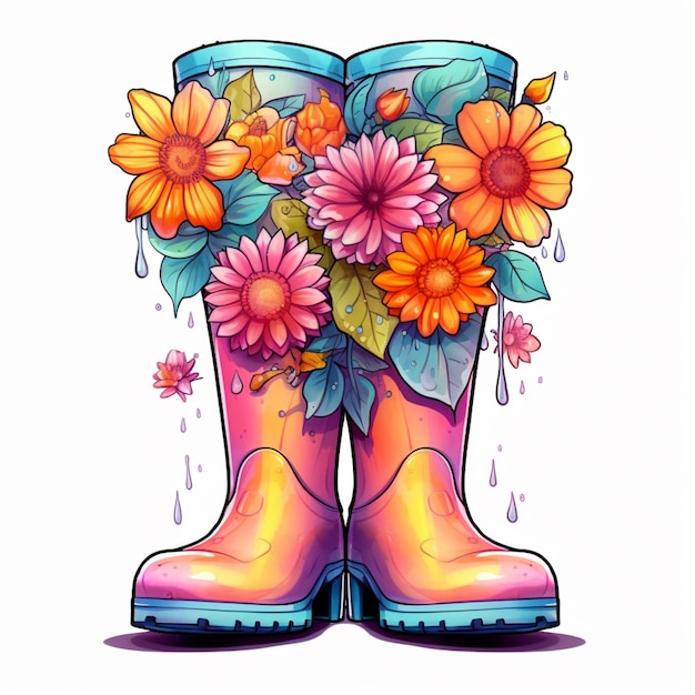 Foto um close-up de um par de botas com flores nelas generative ai