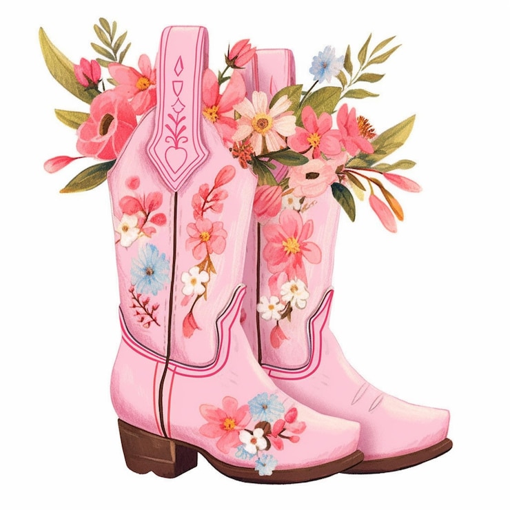 Foto um close-up de um par de botas de cowboy rosa com flores ai generativa