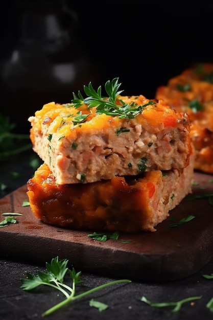 Um close-up de um pedaço de carne com um pedaço de queijo por cima