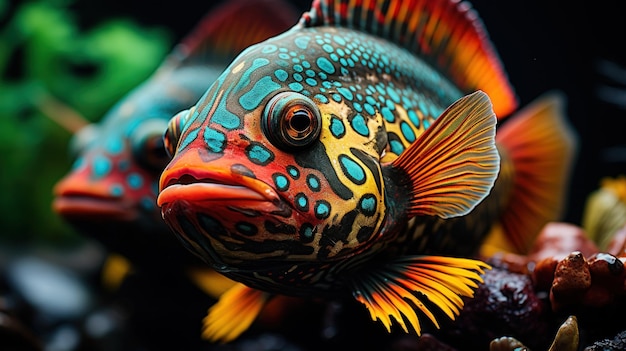 Foto um close-up de um peixe colorido em um aquário imagem generativa ai