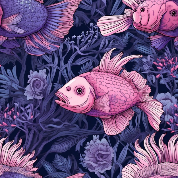 um close-up de um peixe com cores rosa e roxa generativo ai