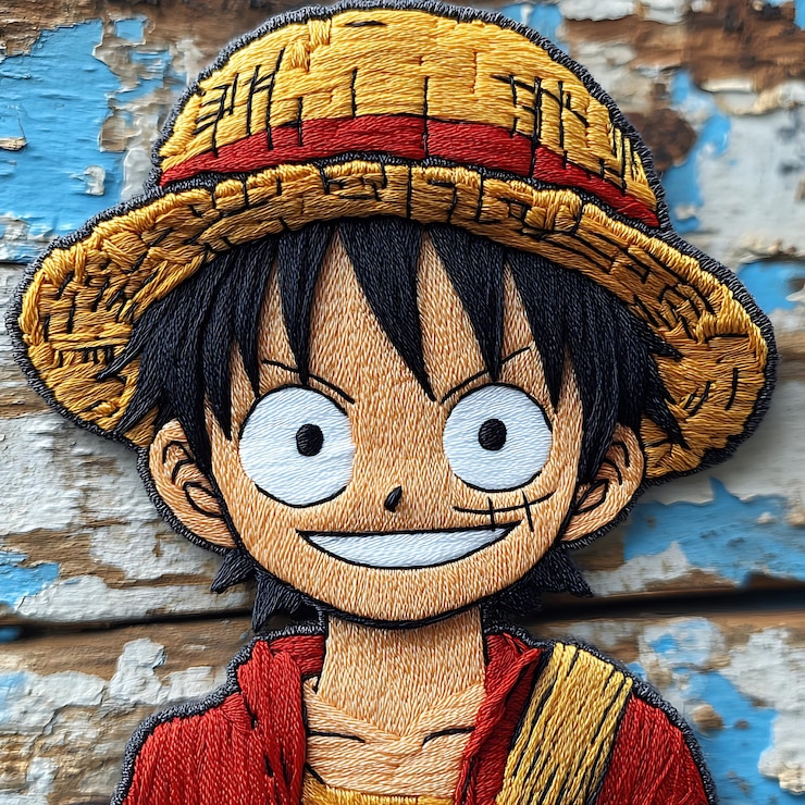 Foto um close-up de um personagem de desenho animado com um chapéu de palha