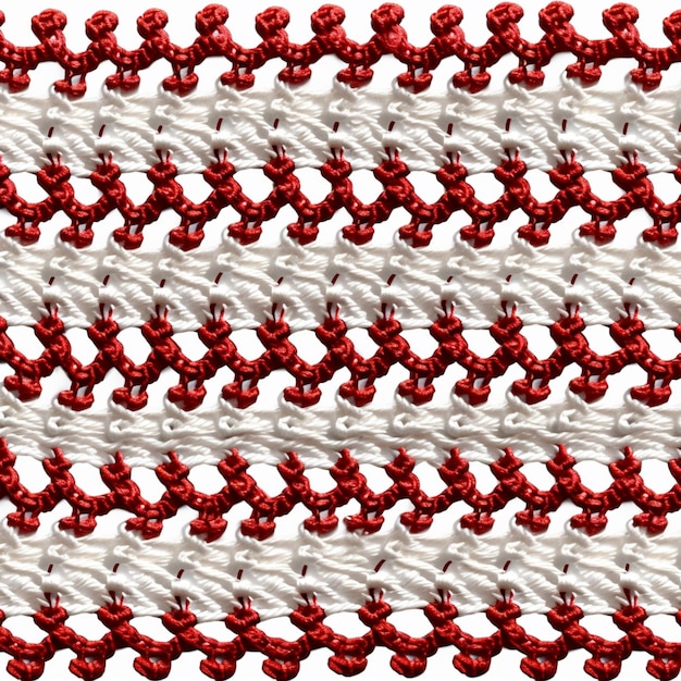 Foto um close-up de um ponto de crochet vermelho e branco generativo ai