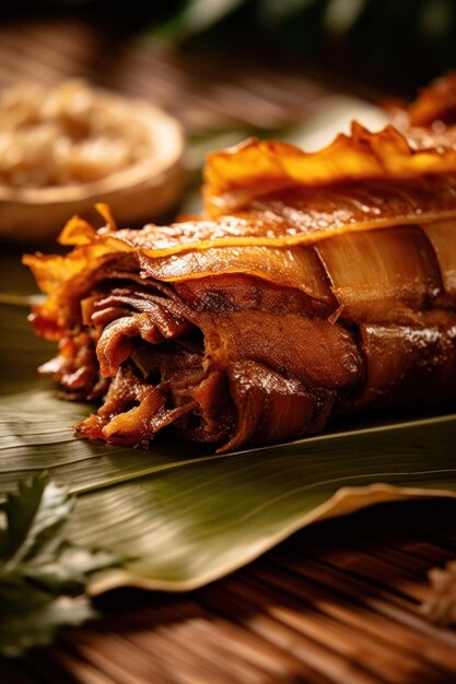 Um close-up de um prato de comida em uma mesa Imagem generativa de IA