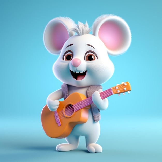 um close-up de um rato de desenho animado segurando uma guitarra generativa ai