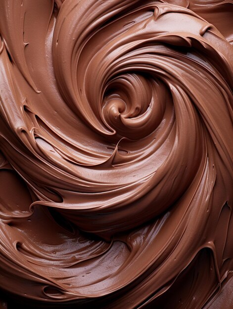 Um close-up de um redemoinho de chocolate com uma colher nele