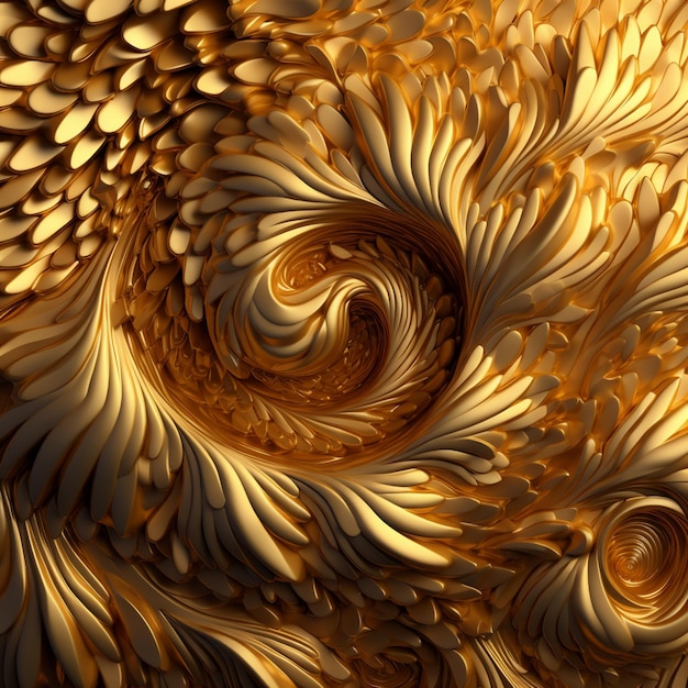 Um close-up de um redemoinho dourado com um fundo preto generativo ai