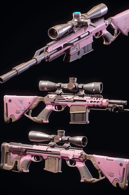 Um close-up de um rifle rosa com uma mira e uma mira generativa ai